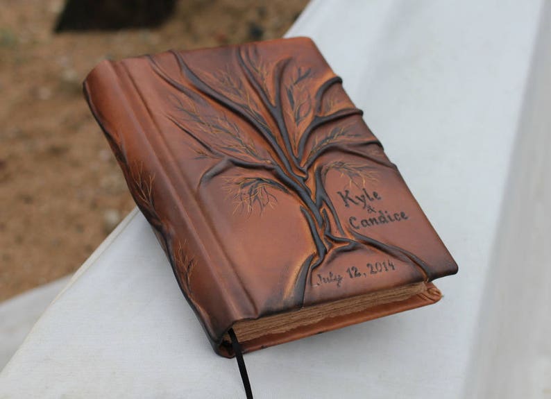 Wedding Guest Book Personalized Leather Journal Tree of life 8,7 x 6,5 inch image 6