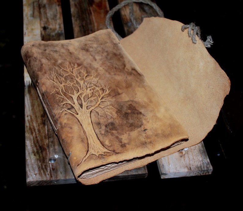 Leather wedding guest book journal Trees of life image 3