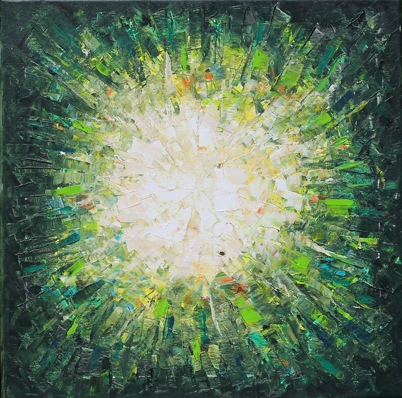 Original Abstract painting Green Forest Sun original painting abstract landscape painting modern wall decor image 2