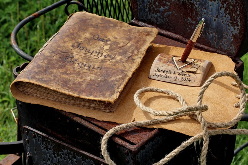 Medieval look personalized leather journal 8,7 x 6,5 inch blank book with brown craft paper image 4