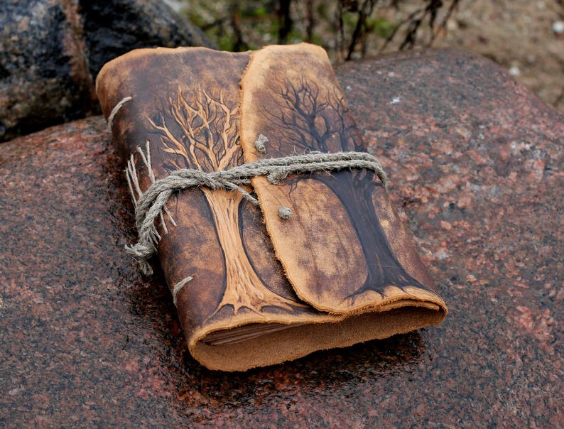 Leather wedding guest book journal Trees of life image 1