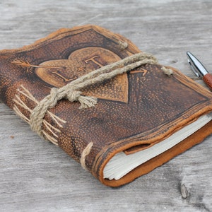 Custom Wedding Guest Book leather rustic wedding guest book with heart and initials bridal shower engagement anniversary