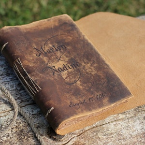 Medieval look personalized leather journal 8,7 x 6,5 inch blank book with brown craft paper image 3