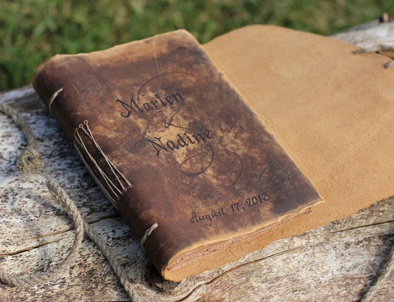 Medieval look personalized leather journal 8,7 x 6,5 inch blank book with brown craft paper image 3