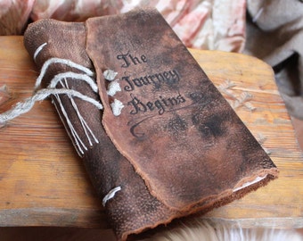 Leather travel journal Medieval wedding guestbook bridal shower engagement anniversary