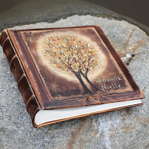 Personalized leather photo album with trees of life best leather anniversary gift