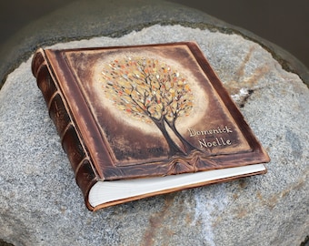 Personalized leather photo album with trees of life best leather anniversary gift