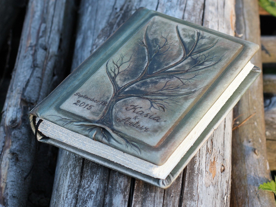Leather Wedding Guest Book Tree of Life Guestbook Wedding Etsy