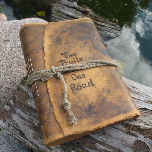 Rustic leather journal personalized guest book with brown craft paper Vintage look