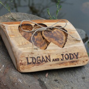 Rustic wood ring bearer pillow with two hearts for rustic wedding image 2