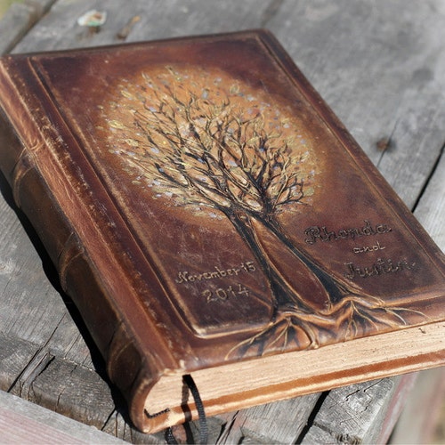 Rustic Leather Journal Wedding Guest Book Two Trees of Life Etsy