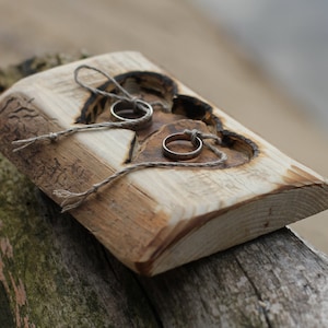 Rustic wood ring bearer pillow with two hearts for rustic wedding image 1