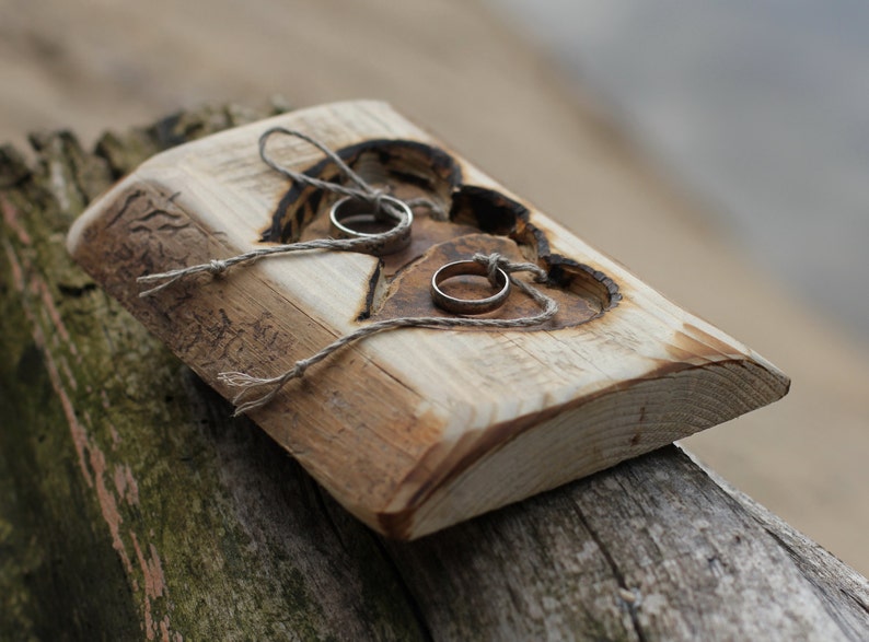 Rustic wood ring bearer pillow with two hearts for rustic wedding image 1