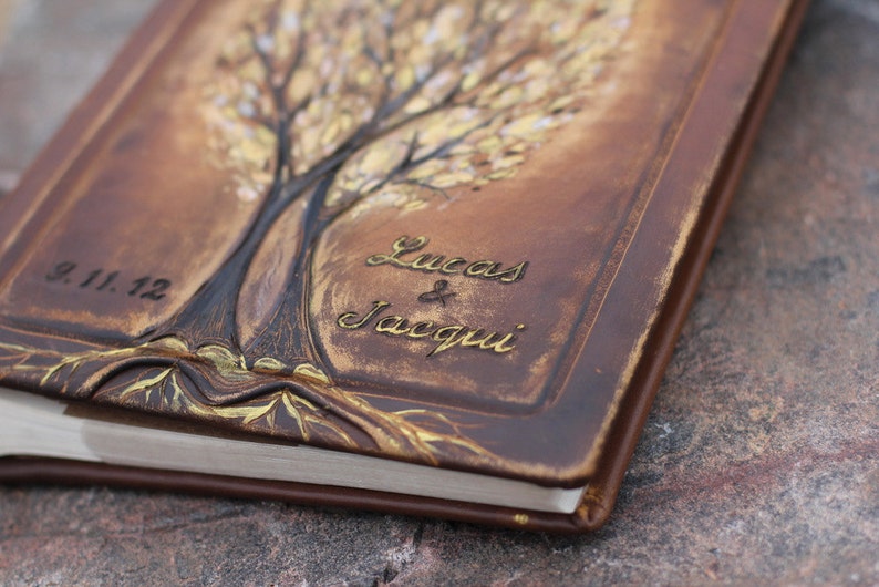 Personalized Leather Anniversary Wedding album 13 x 9 with Tree of Life for 300 photos image 10