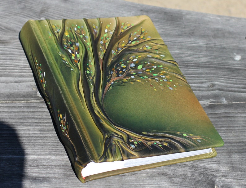 Leather photo album 13x9 with Tree for 300 photos Anniversary gift wedding gift baby shower gift image 1