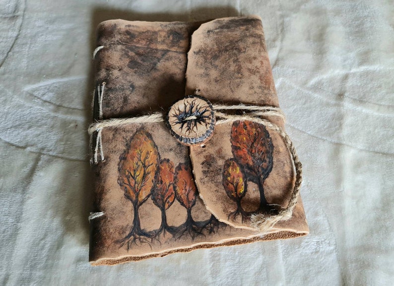 Leather journal with Trees image 6