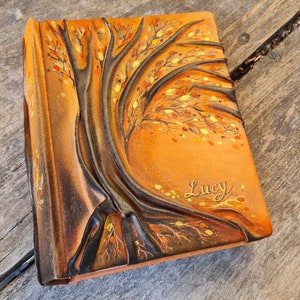 Leather photo album 10 x 7 1/2 with Tree for 300 photos image 9