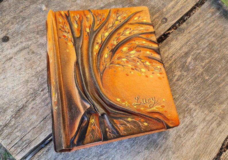 Leather photo album 10 x 7 1/2 with Tree for 300 photos image 9