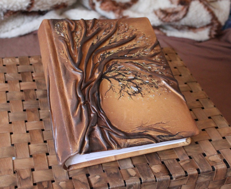 Leather photo album 10 x 7 1/2 with Tree for 200 photos personalized wedding gift image 3