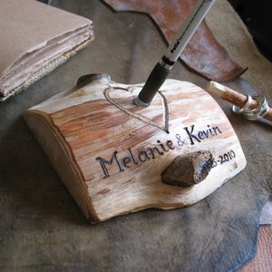 Rustic wood pen holder for wedding guest book image 4