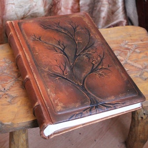 Wedding leather Photo album 13 x 9 with Tree of Life for 300 photos image 1