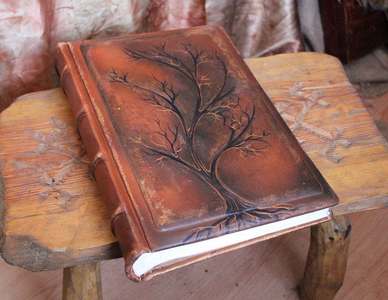 Wedding leather Photo album 13 x 9 with Tree of Life for 300 photos image 1