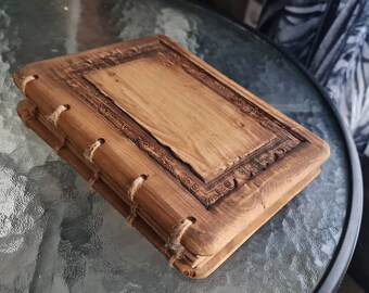 Rustic wood recipe book with blank pages wooden journal