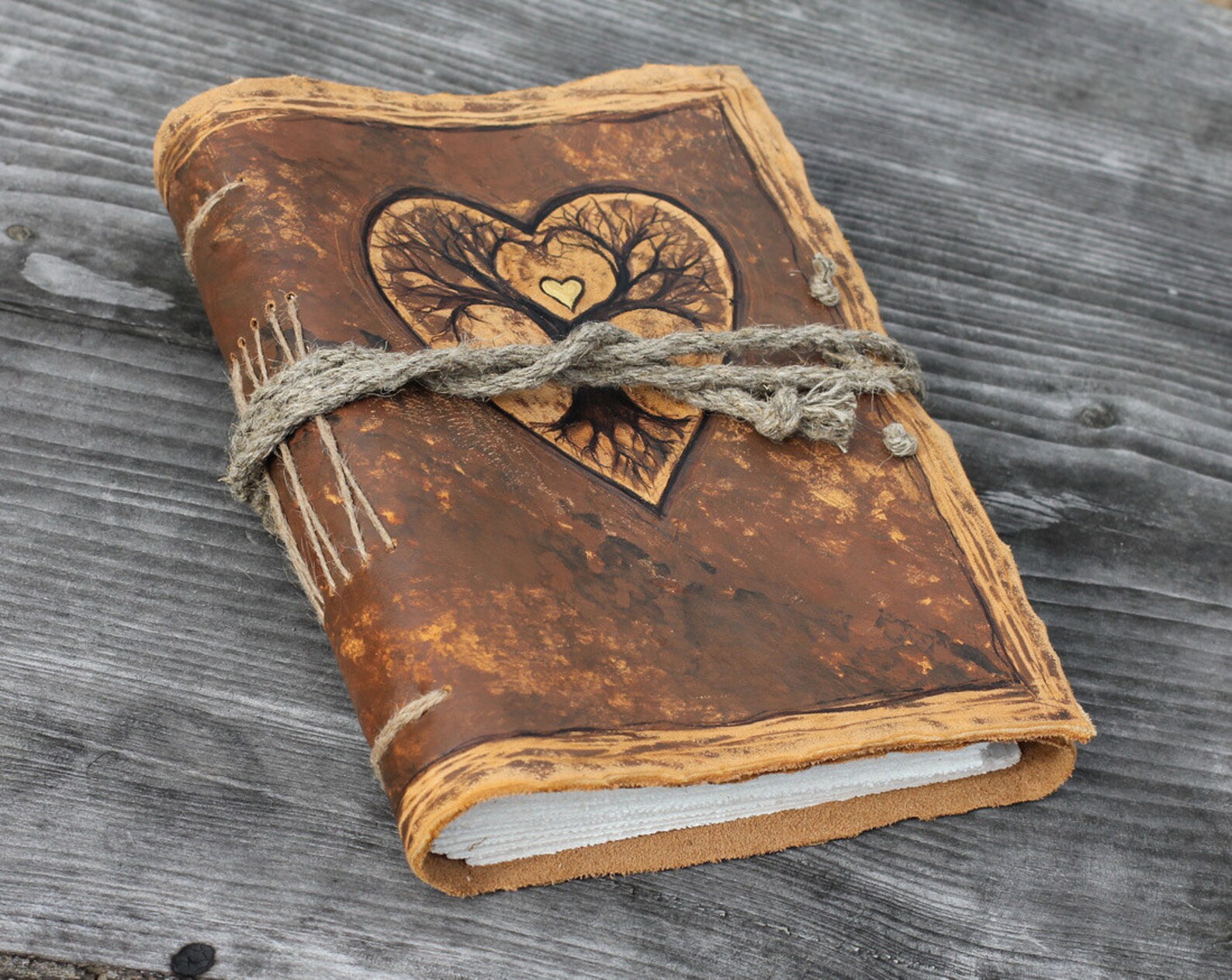 Wedding Guest Book Tree of Life With Heart Leather Journal Etsy
