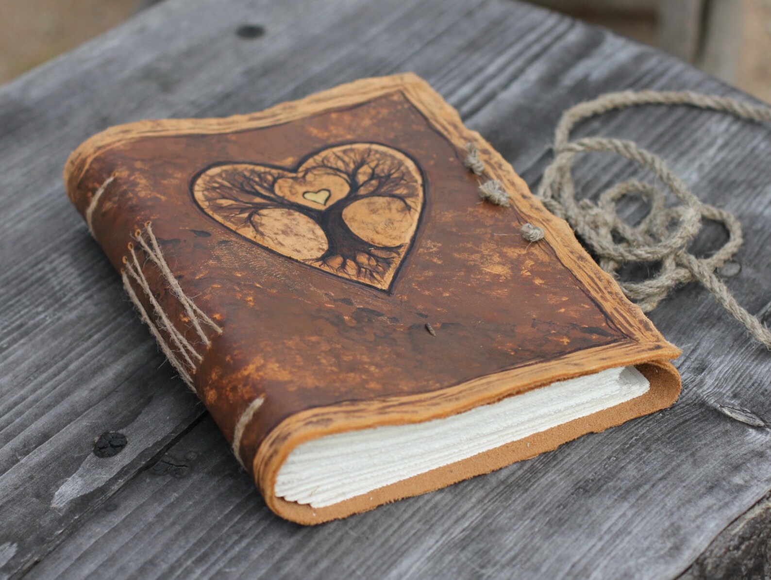 Wedding Guest Book Tree of Life With Heart Leather Journal Etsy