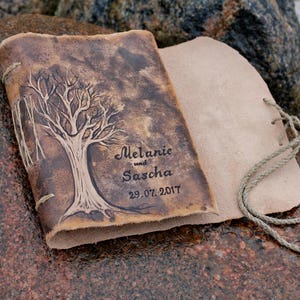 Leather wedding guest book journal Trees of life image 4