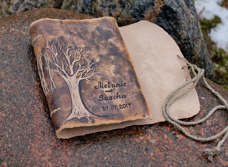 Leather wedding guest book journal Trees of life image 4