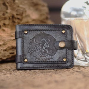 Cartera de cuero, Cartera de cuero para hombre, Regalo de aniversario para él, Cartera de cuero hecha a mano, Cartera, Runas, Valknut, Vikingo