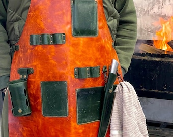 Leather Apron for Men, Handmade BBQ Apron, Custom Engraved Gift for Him, Woodworking Apron, Grill Apron, Personalized Leather Apron