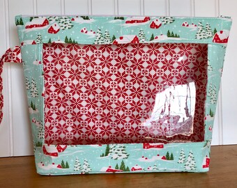 Knitting, Crochet or Embroidery pouch-Whatcha Got Bag Merry Little Christmas Village