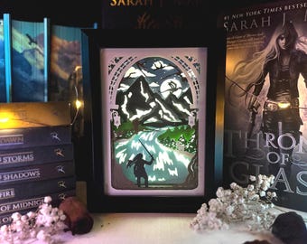 City of Pine & Snow | Light Box Book Nook | 3D Shadow Box Bookish Decor for Reader | Stag, Hawk, Unique Gift for BookTok Lover Bibliophiles