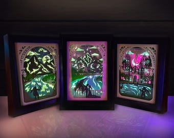 Starlight, Moonlight, Pine & Snow | Light Box Book Nooks Set of 3 | 3D Shadow Box Bookish Decor for Reader | Unique Gift for BookTok Lover