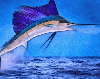 SAILFISH Fine Art Canvas Giclee Print - Offshore Fishing Gift, Coastal Home Decor