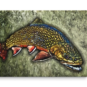 BROOK TROUT Fly Fishing Fine Art Canvas Giclee Print - Freshwater Fish Gift For Men Women, Cottage Man Cave Home Decor Wall Art Sign