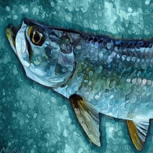 TARPON Fine Art Canvas Giclee Fish Print - Florida Keys Everglades Saltwater Gift For Men Women, Coastal Cottage Home Decor Wall Art Sign