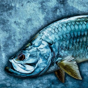 TARPON Tropical Fine Art Canvas Giclee Fish Print - Florida Keys Everglades Saltwater Gift For Men Women,Coastal Cottage Home Decor Wall Art
