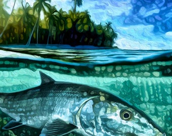 BONEFISH Tropical Fish Fine Art Canvas Giclee Print - Florida ...