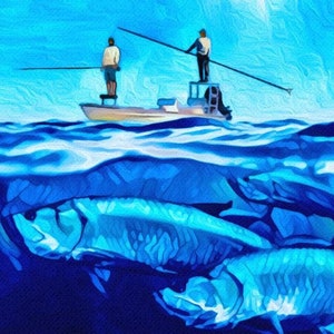 TARPON Fine Art Canvas Giclee Fish Print - Florida Keys Everglades Saltwater Gift For Men Women, Coastal Cottage Home Decor Wall Art Sign