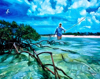 BONEFISH Fine Art Canvas Giclee Print - Florida Everglades Fish Gift, Coastal Home Decor