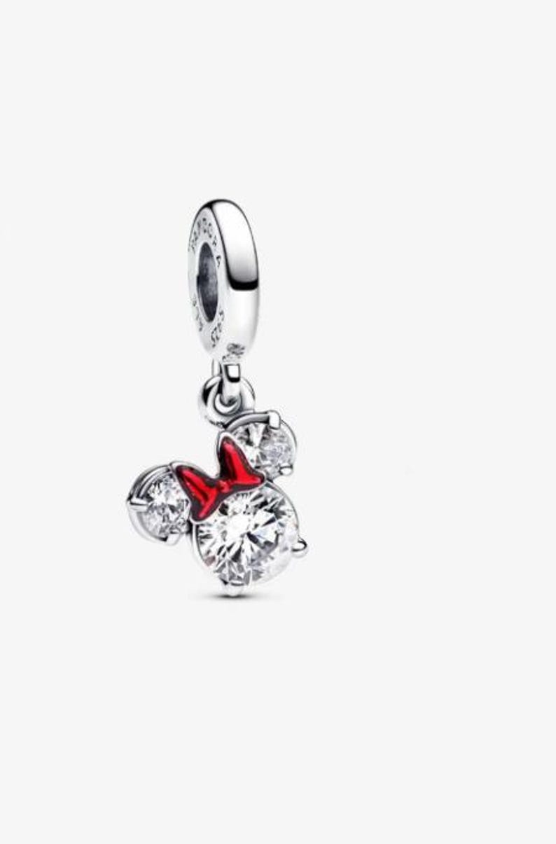 Pandora Minnie Mouse Silhuett Berlock för Armband eller Halsband Silver, Halsbandshänge, Julklapp, Present till Henne, Resehänge bild 1