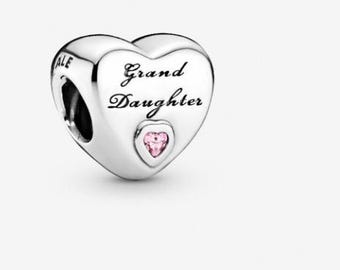 Pandora Granddaughter Heart Charm for Bracelet or Necklace Silver, Necklace Pendant, Christmas Handmade, Gift for Her, Travel Pendant