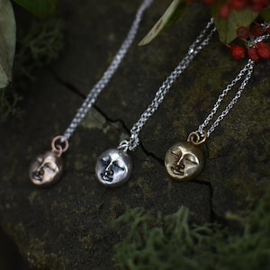 Halsband i sterlingsilver med fullmåneansikte, häxiga hedniska smycken