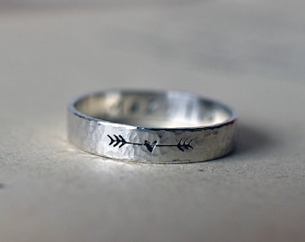 Silver heart and arrow ring - Promise ring  - Textured sterling silver ring - handmade ring - gift for her