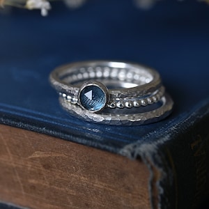 Real Blue topaz stacking rings - London blue topaz ring set - Natural topaz ring set - 4th Anniversary gift - Summer Jewelry