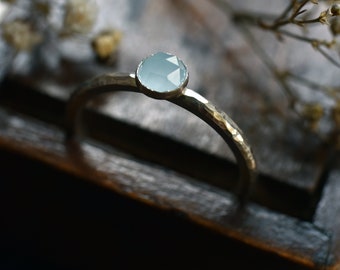 Natural blue aquamarine ring made of sterling silver - March birthstone ring