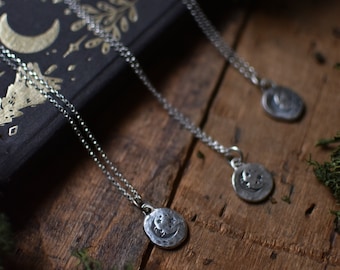 Recycled sterling silver moon necklace, moon crescent pendant, moon and stars necklace